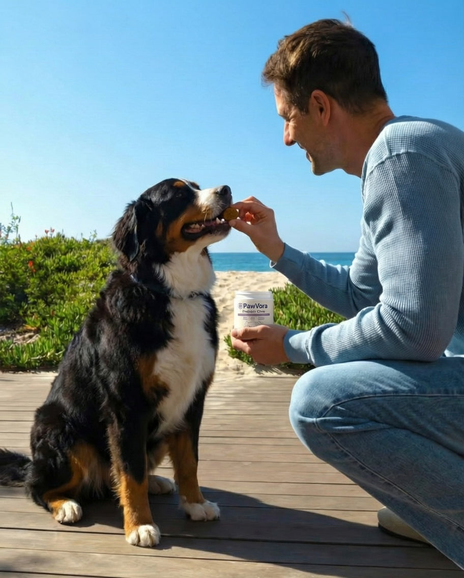 Person with golden retriever